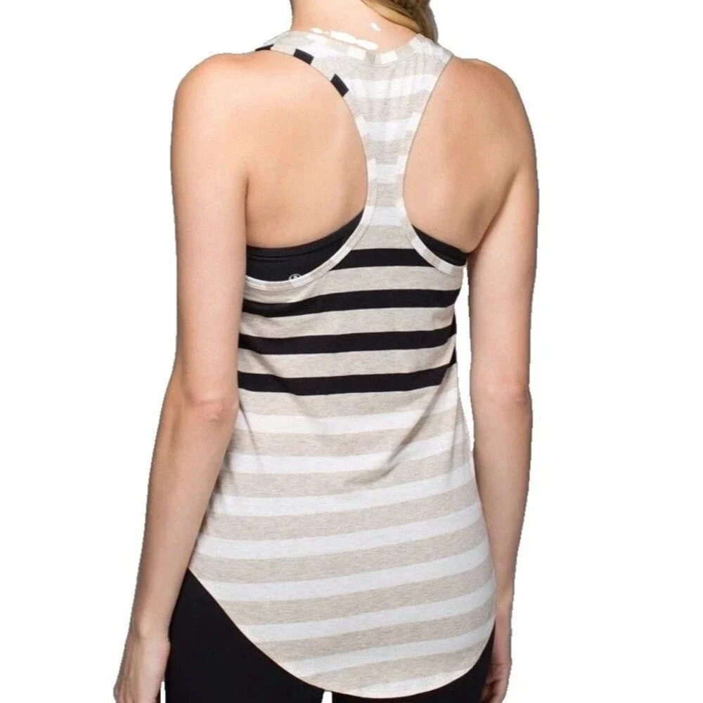 Lululemon Striped tank top Women Sz M/L  Grey BLK Mini Modern Activewear EUC